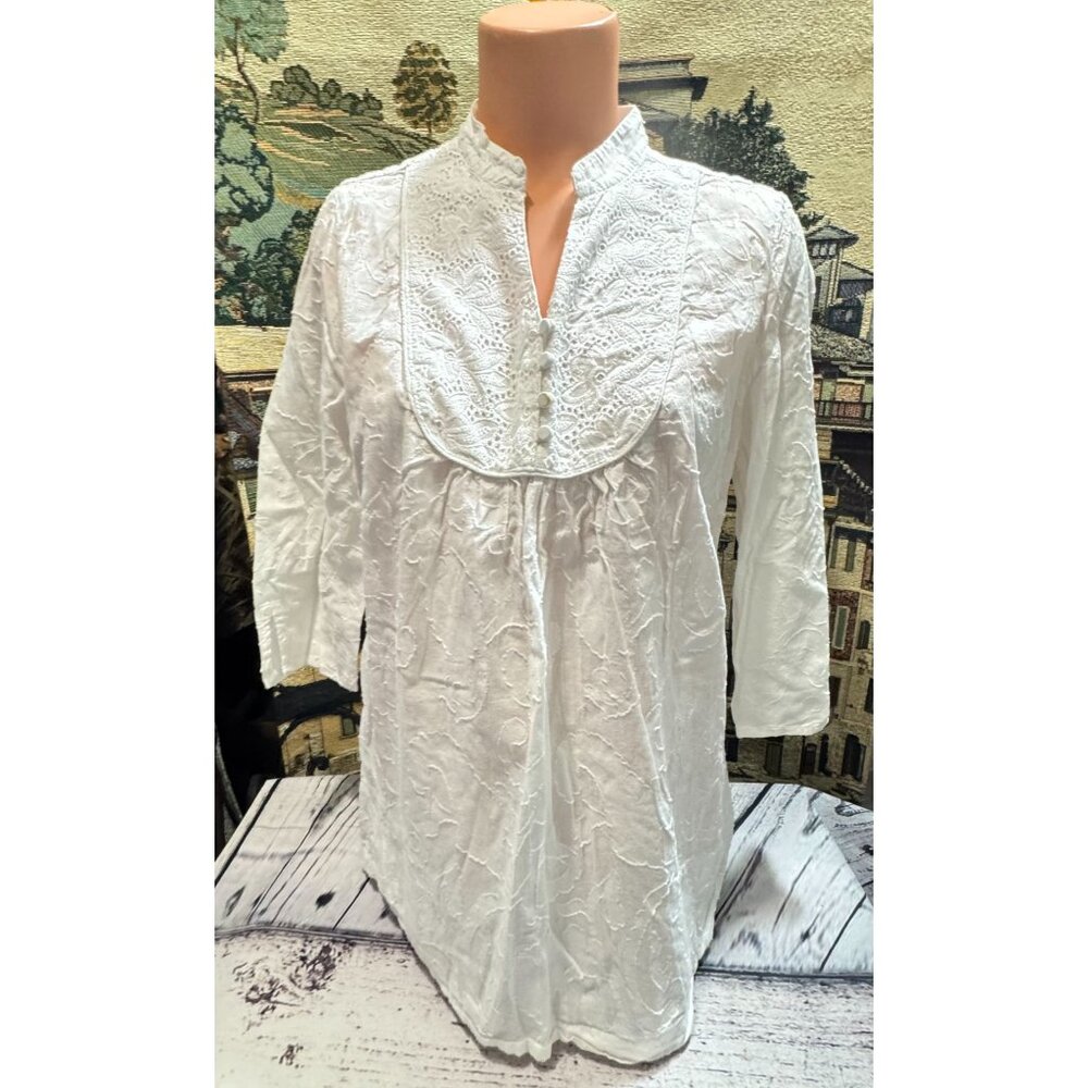 The Webster Miami Women's White Lace Detail Cotton Tunic Top